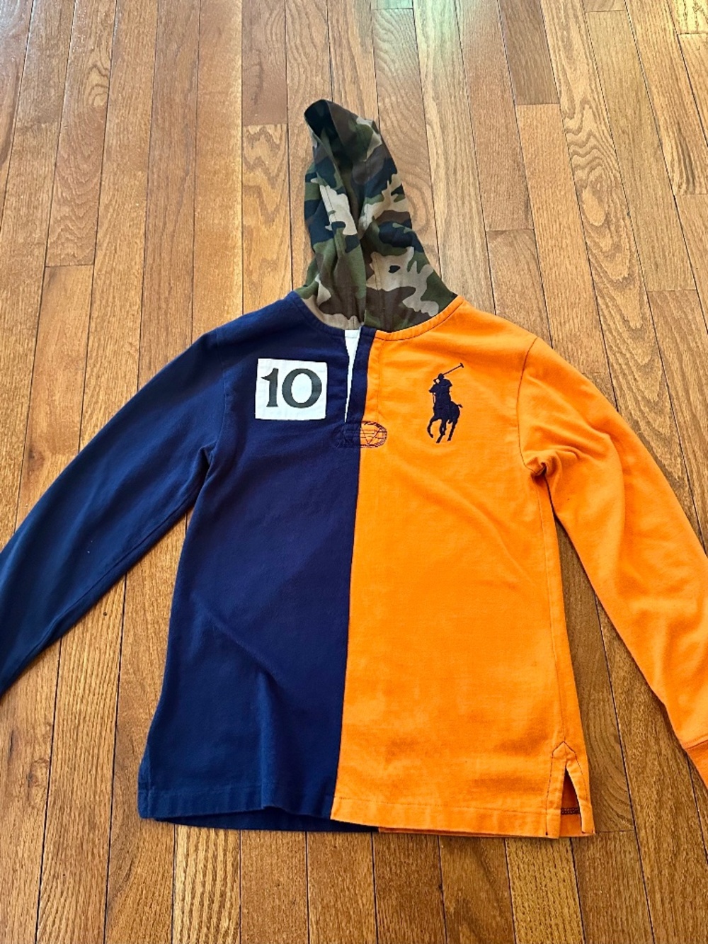 Polo Ralph Lauren Boys Colorblock Hoodie Shirt Camo Hood Rugby Style Size 8